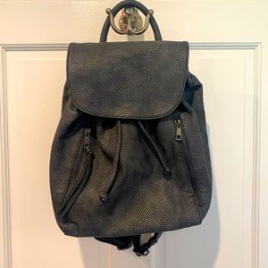 Gray Vegan Leather Backpack with Adjustable Straps